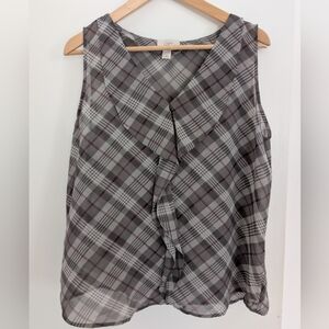 LOFT Sleeveless Plaid Print Blouse Size Women's LP